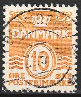 FRIMÆRKER DANMARK | 1933 - AFA 202 - Bølgelinie 10 øre orange type IA - Lux Stemplet Bramdrup